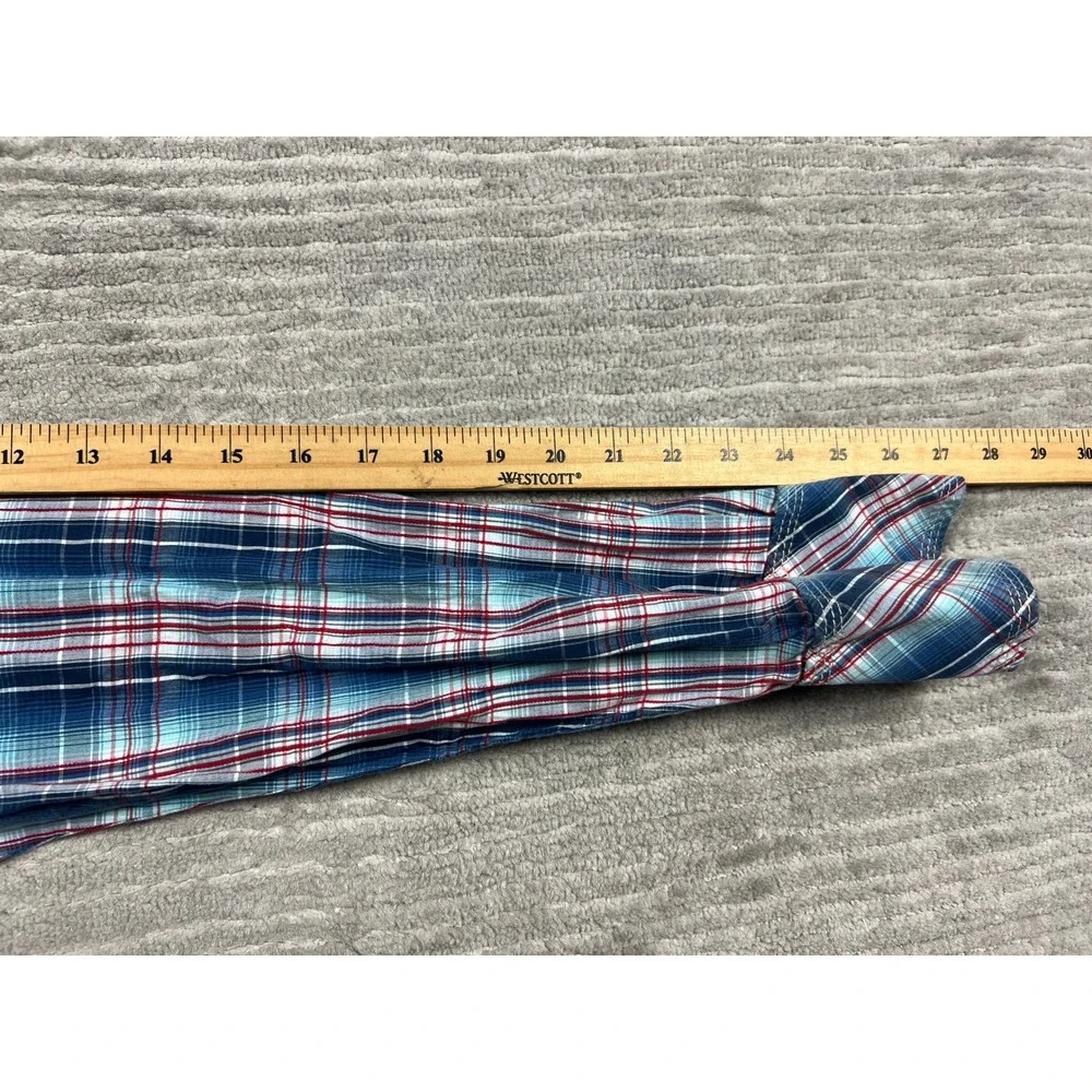 True Religion Shirt Mens XXL Blue Plaid Western Pearl Snap ML4BL68MDHP Cotton